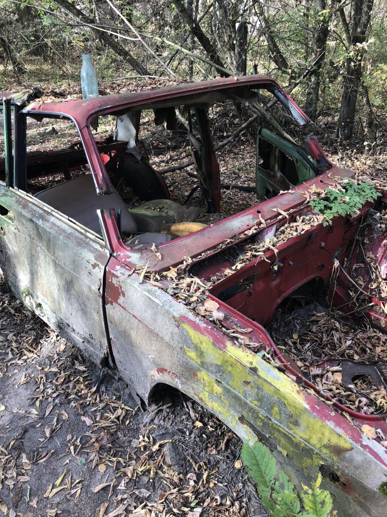 The remains of a red Lada.