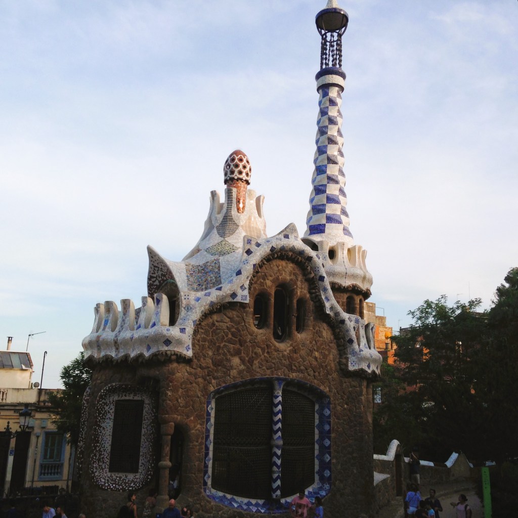 The House of the Guard in Park Guell just before sunset.