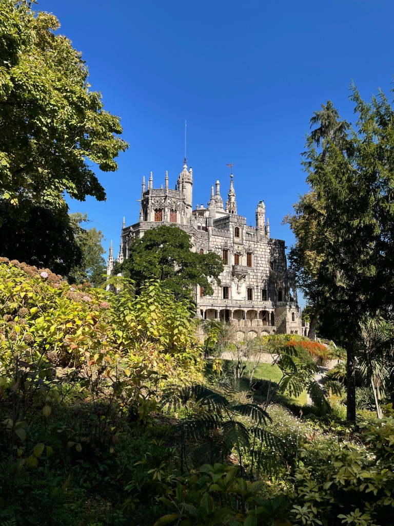 The picture shows the palace Quinta da Regaleira, peaking through the trees